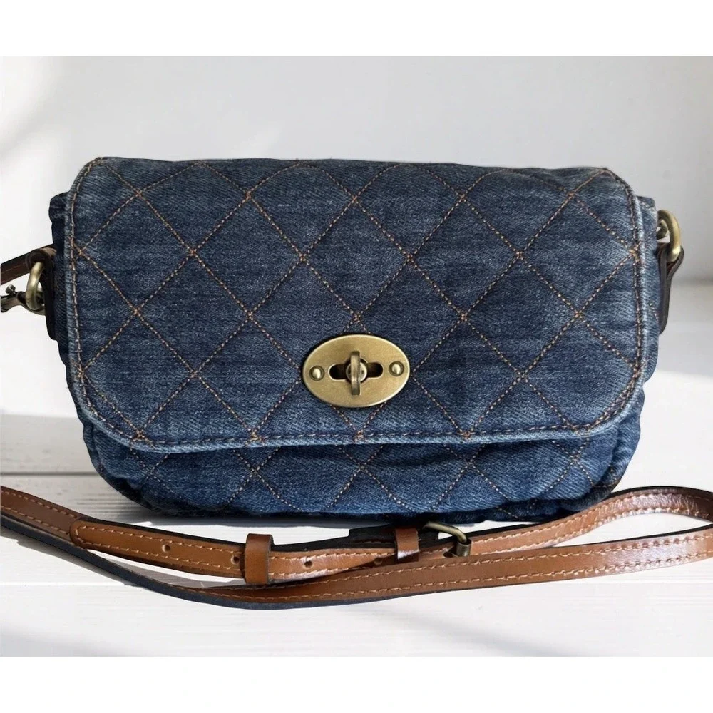 NWT Patricia Nash Quilted Blue Dark Denim Bonny Crossbody turnlock